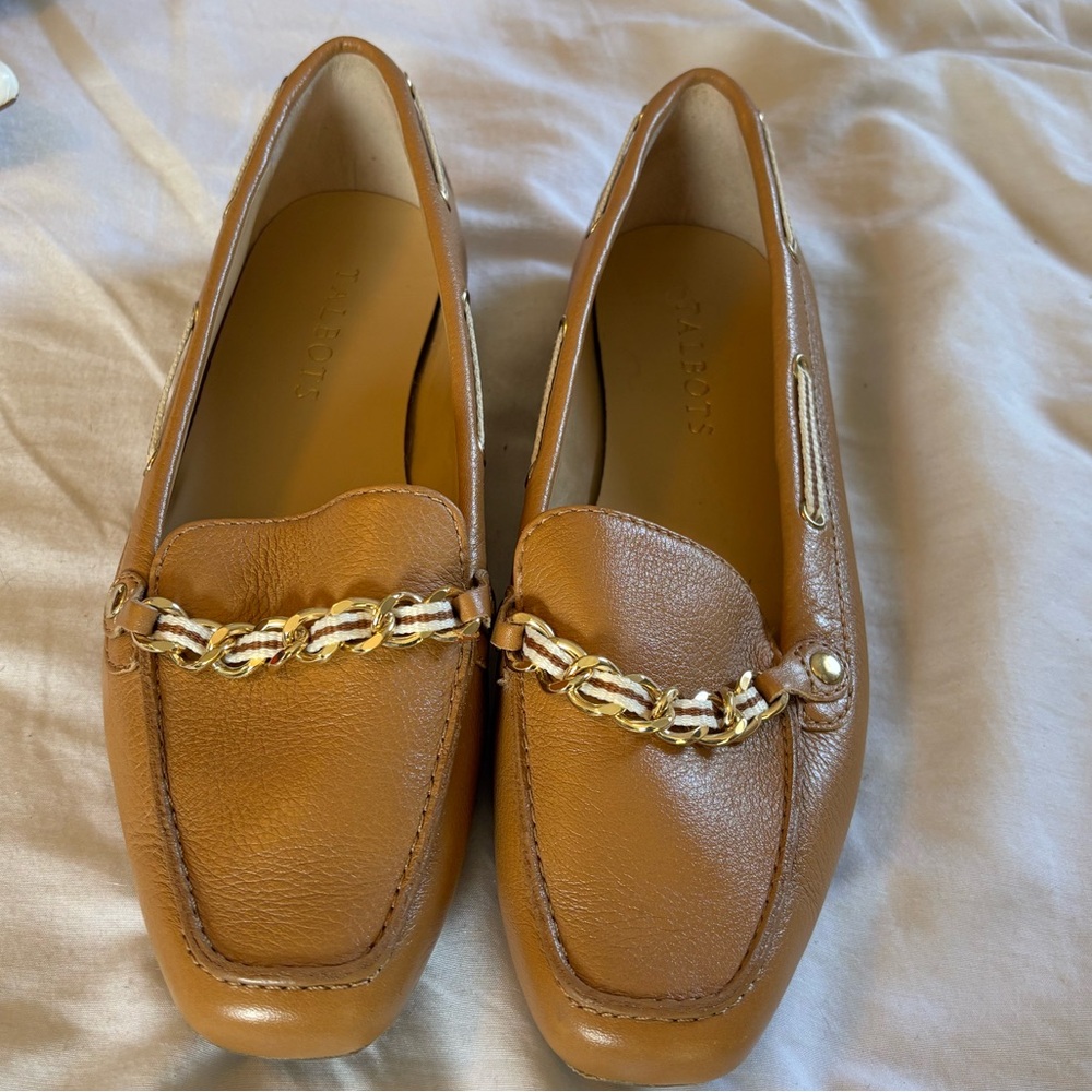 Talbots Cognac Leather Chain-Detail Loafers